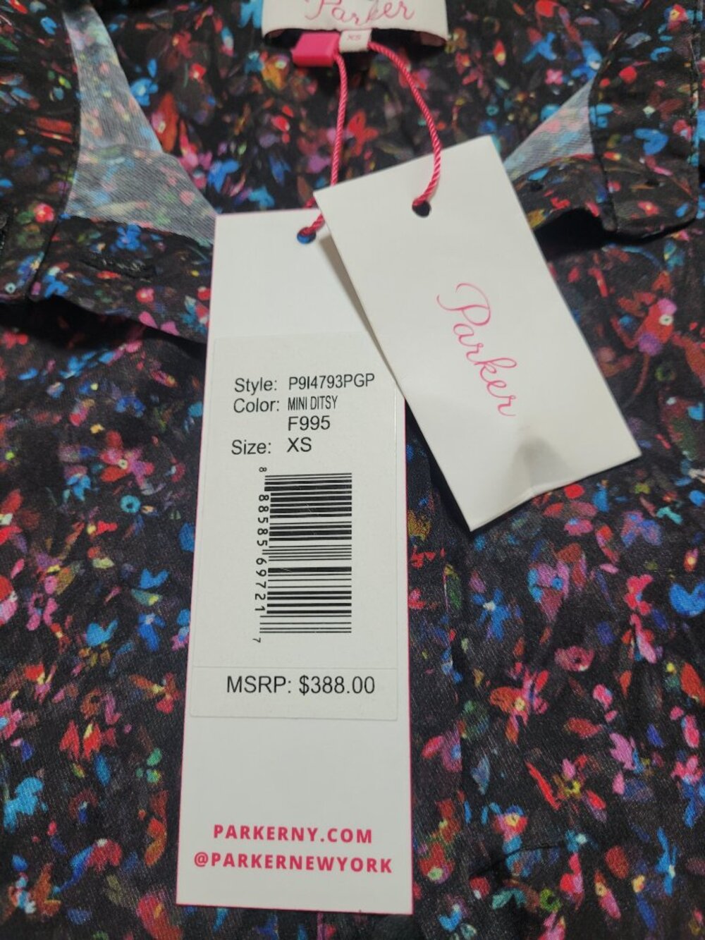 Parker Mini Ditsy Floral Long Sleeve Wrap Shirt Dress Black Multi XS Whimsigoth - Picture 6 of 10
